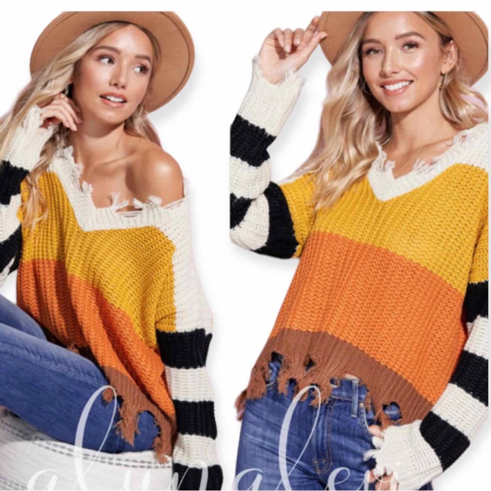 Miracle Distressed Color Block Casual fit womans knit sweater - Picture 4 of 6